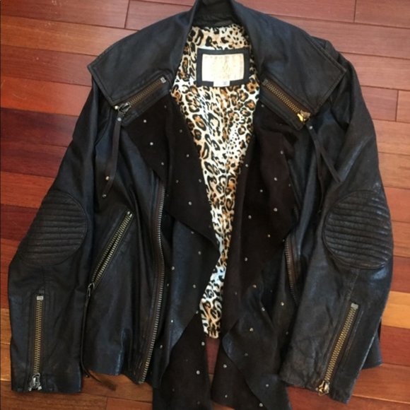 Sarah Berman Studded Leather Moto Jacket - Picture 1 of 7